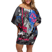 4th of July Graffiti Off Shoulder Short Dress with Statue of Liberty and American Independence Street Art Design - Wonder Print Shop