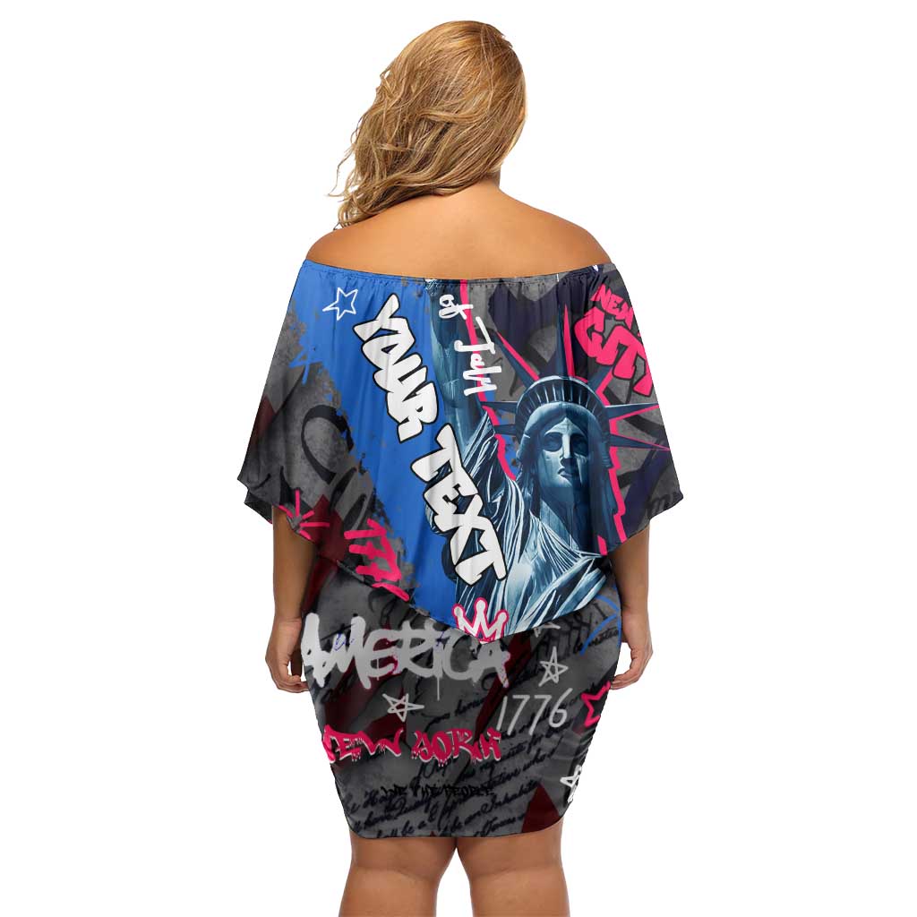 4th of July Graffiti Off Shoulder Short Dress with Statue of Liberty and American Independence Street Art Design - Wonder Print Shop