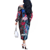 4th of July Graffiti Off The Shoulder Long Sleeve Dress with Statue of Liberty and American Independence Street Art Design - Wonder Print Shop