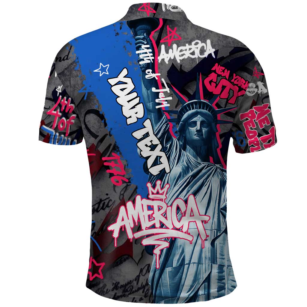 4th of July Graffiti Polo Shirt with Statue of Liberty and American Independence Street Art Design - Wonder Print Shop
