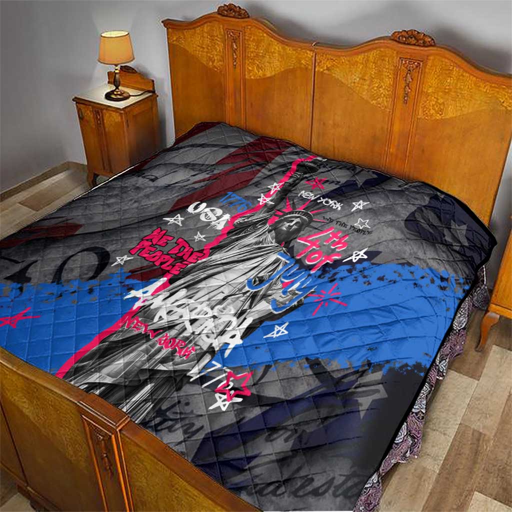 4th of July Graffiti Quilt with Statue of Liberty and American Independence Street Art Design - Wonder Print Shop