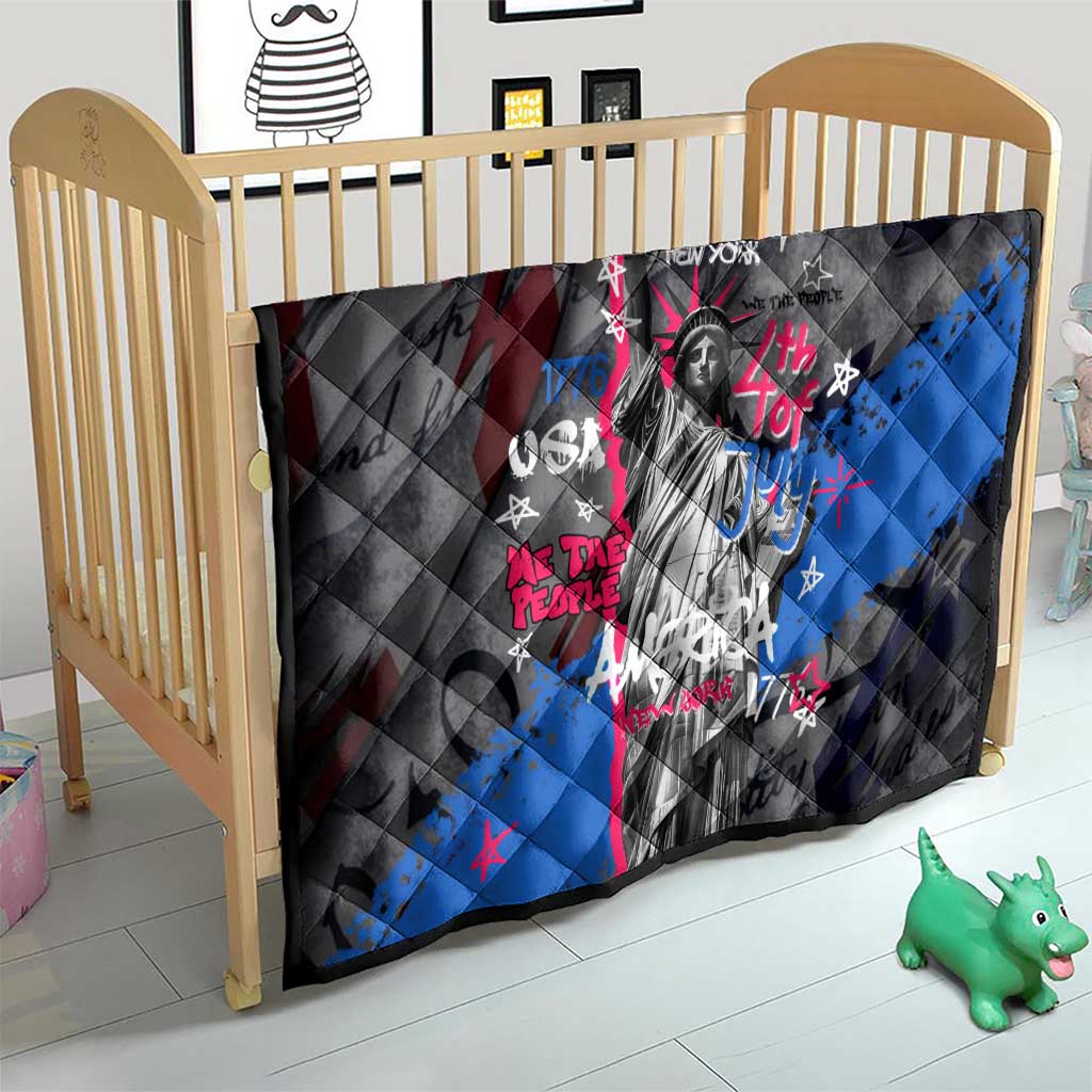 4th of July Graffiti Quilt with Statue of Liberty and American Independence Street Art Design - Wonder Print Shop
