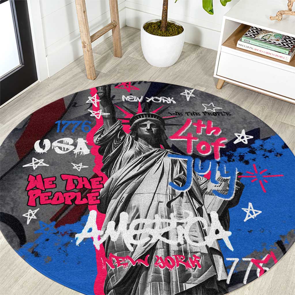 4th of July Graffiti Round Carpet with Statue of Liberty and American Independence Street Art Design - Wonder Print Shop