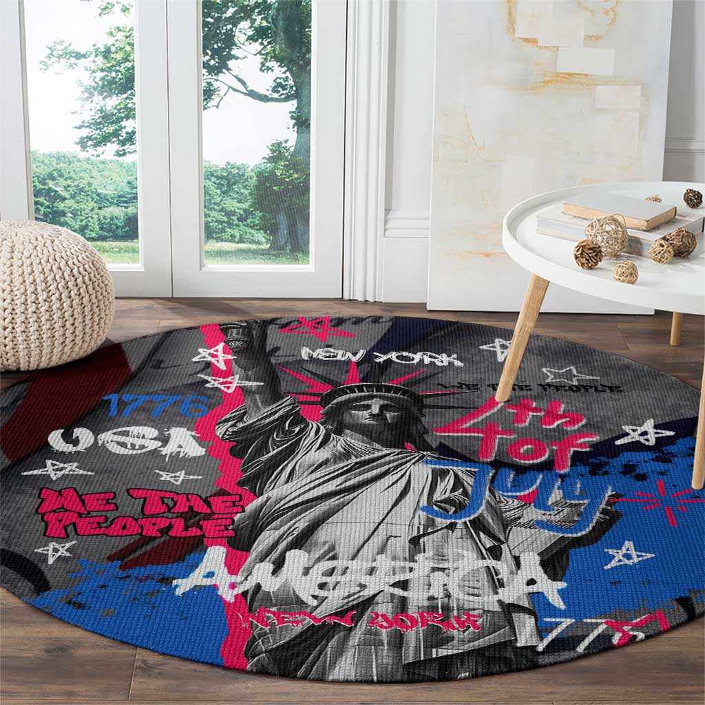 4th of July Graffiti Round Carpet with Statue of Liberty and American Independence Street Art Design - Wonder Print Shop