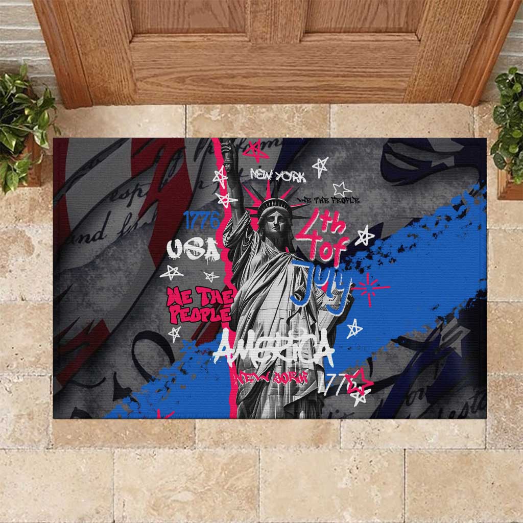 4th of July Graffiti Rubber Doormat with Statue of Liberty and American Independence Street Art Design - Wonder Print Shop