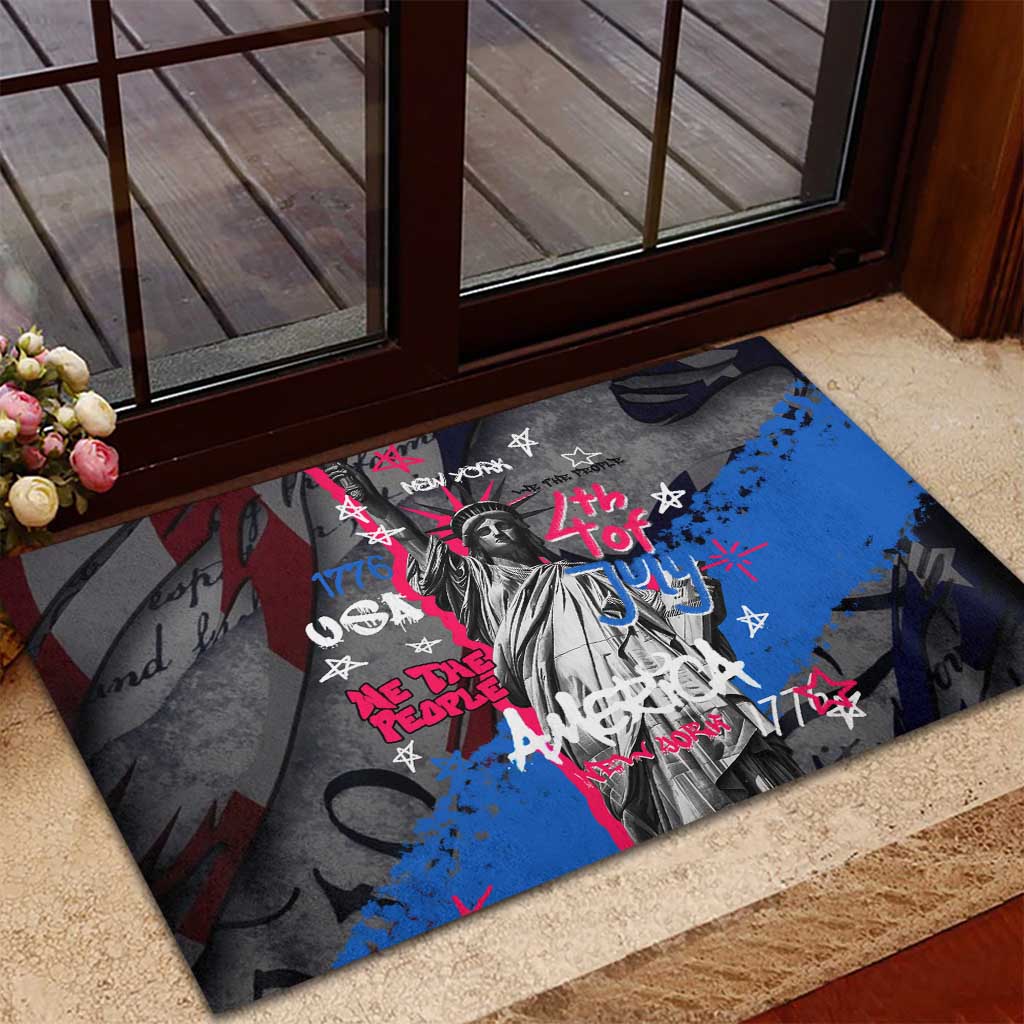 4th of July Graffiti Rubber Doormat with Statue of Liberty and American Independence Street Art Design - Wonder Print Shop