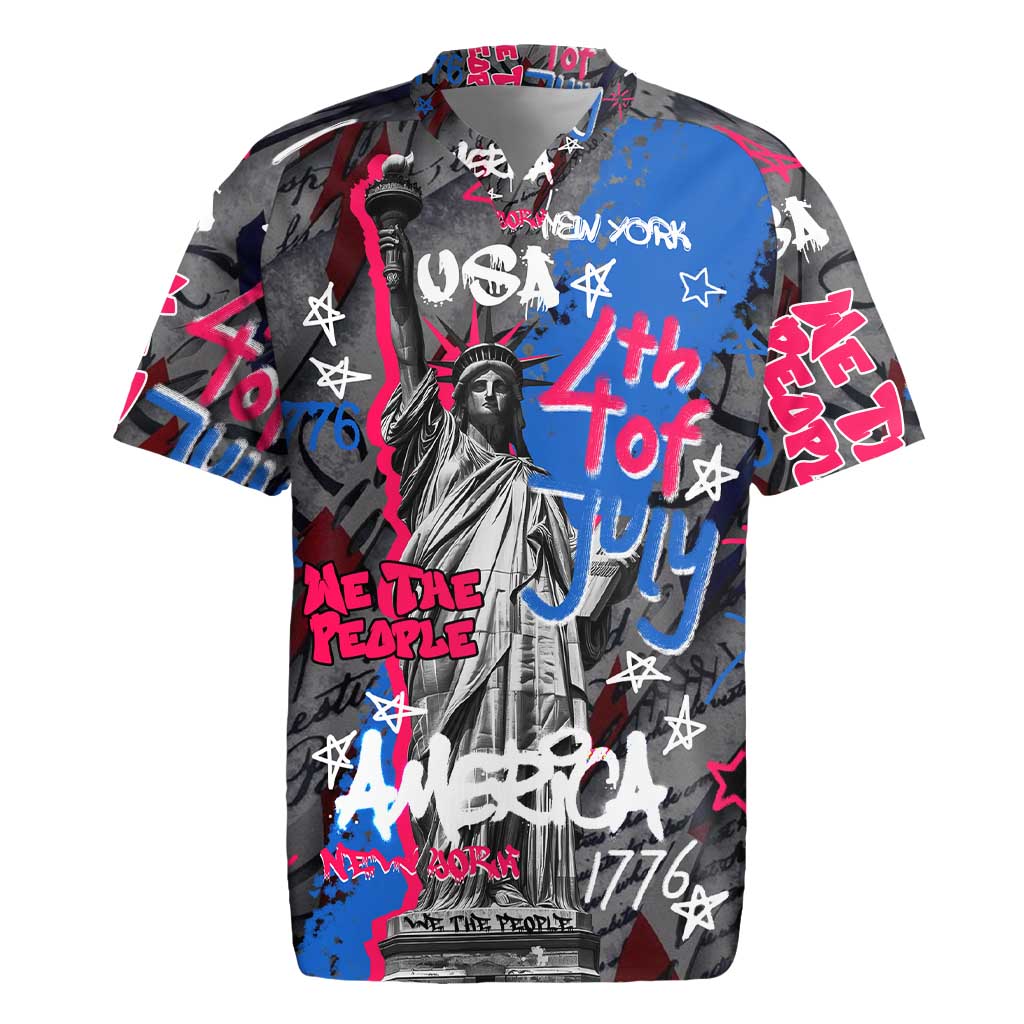 4th of July Graffiti Rugby Jersey with Statue of Liberty and American Independence Street Art Design - Wonder Print Shop