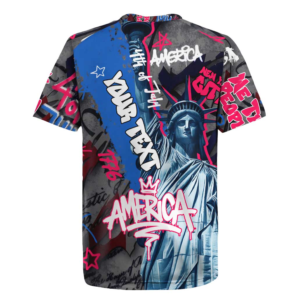 4th of July Graffiti Rugby Jersey with Statue of Liberty and American Independence Street Art Design - Wonder Print Shop