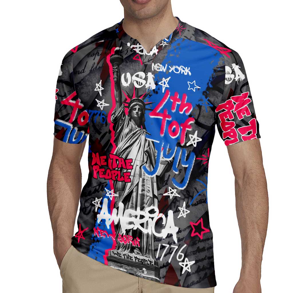 4th of July Graffiti Rugby Jersey with Statue of Liberty and American Independence Street Art Design - Wonder Print Shop