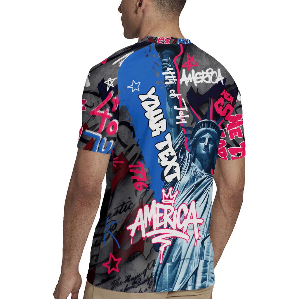 4th of July Graffiti Rugby Jersey with Statue of Liberty and American Independence Street Art Design - Wonder Print Shop