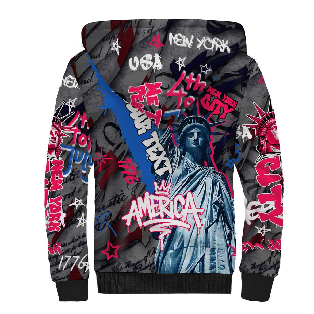 4th of July Graffiti Sherpa Hoodie with Statue of Liberty and American Independence Street Art Design - Wonder Print Shop