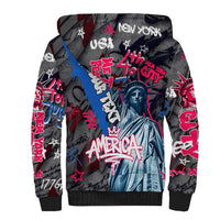 4th of July Graffiti Sherpa Hoodie with Statue of Liberty and American Independence Street Art Design - Wonder Print Shop