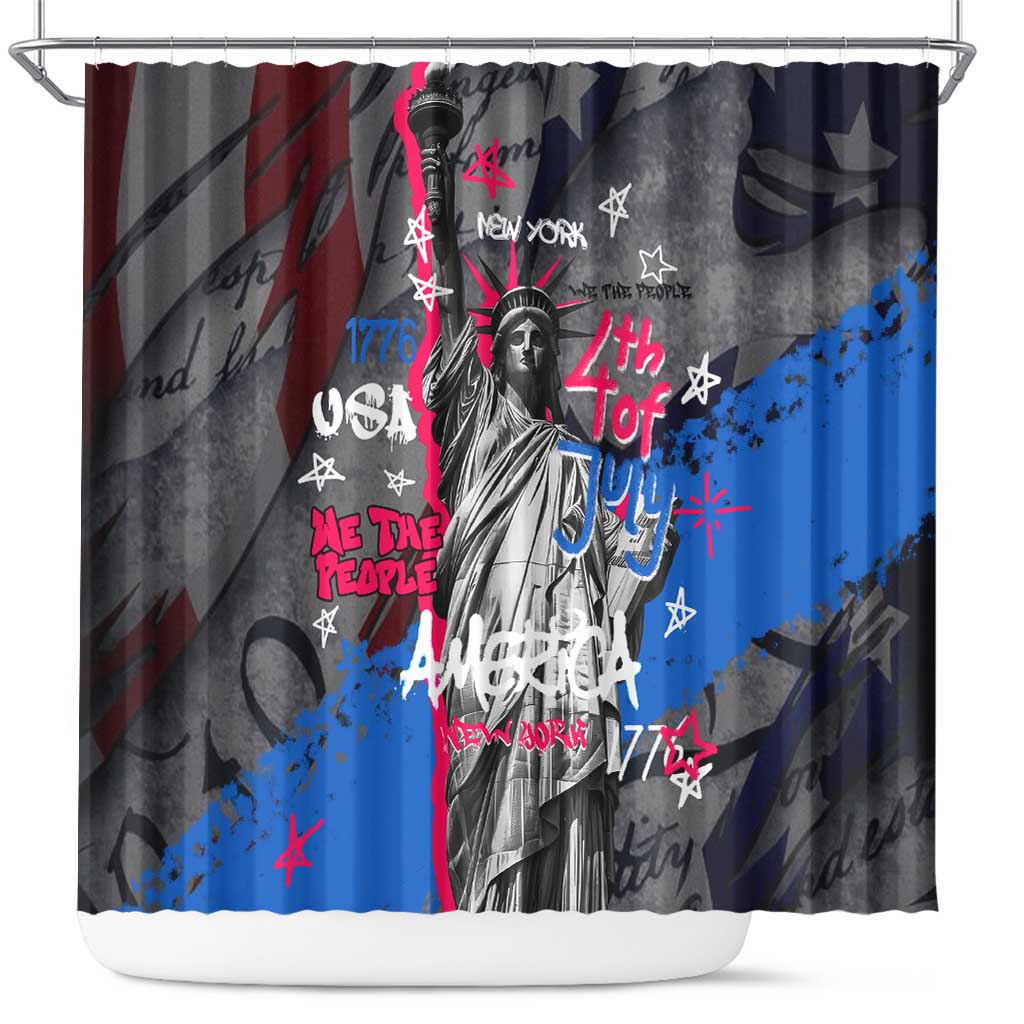4th of July Graffiti Shower Curtain with Statue of Liberty and American Independence Street Art Design - Wonder Print Shop