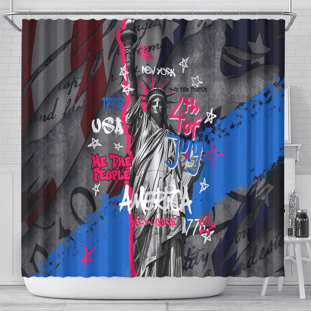 4th of July Graffiti Shower Curtain with Statue of Liberty and American Independence Street Art Design - Wonder Print Shop