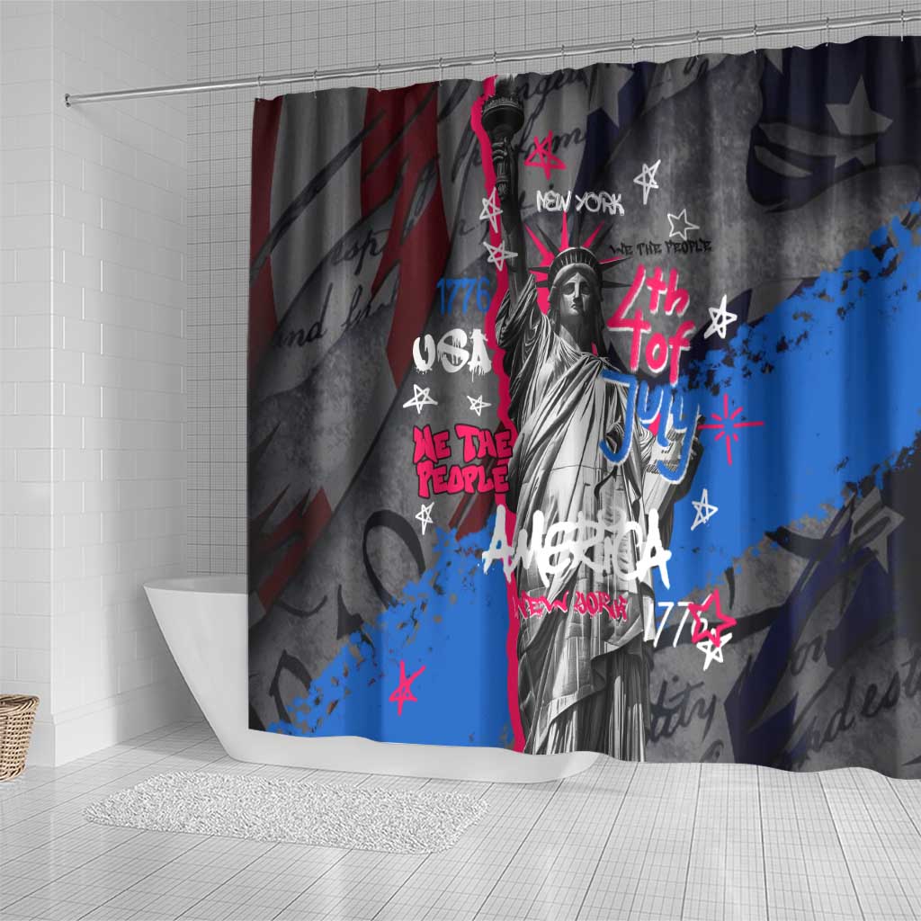 4th of July Graffiti Shower Curtain with Statue of Liberty and American Independence Street Art Design - Wonder Print Shop