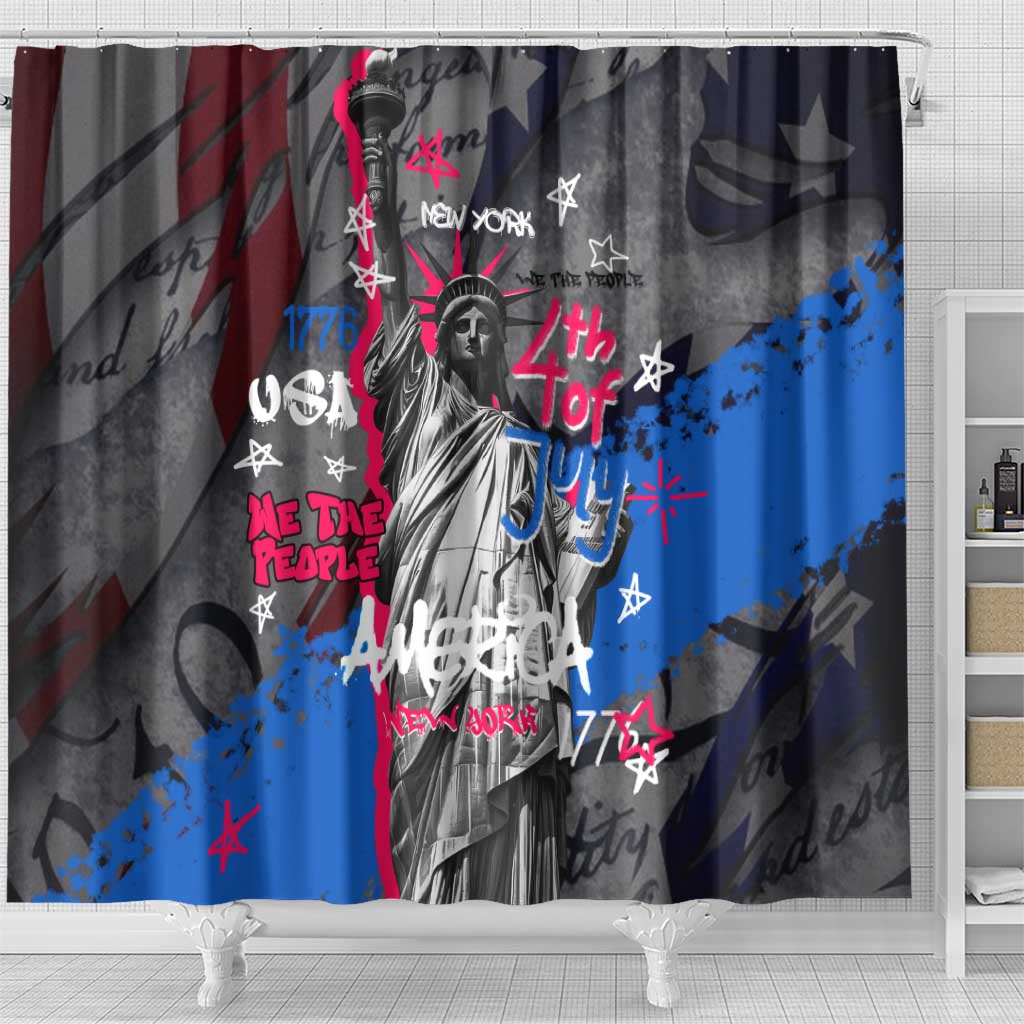 4th of July Graffiti Shower Curtain with Statue of Liberty and American Independence Street Art Design - Wonder Print Shop