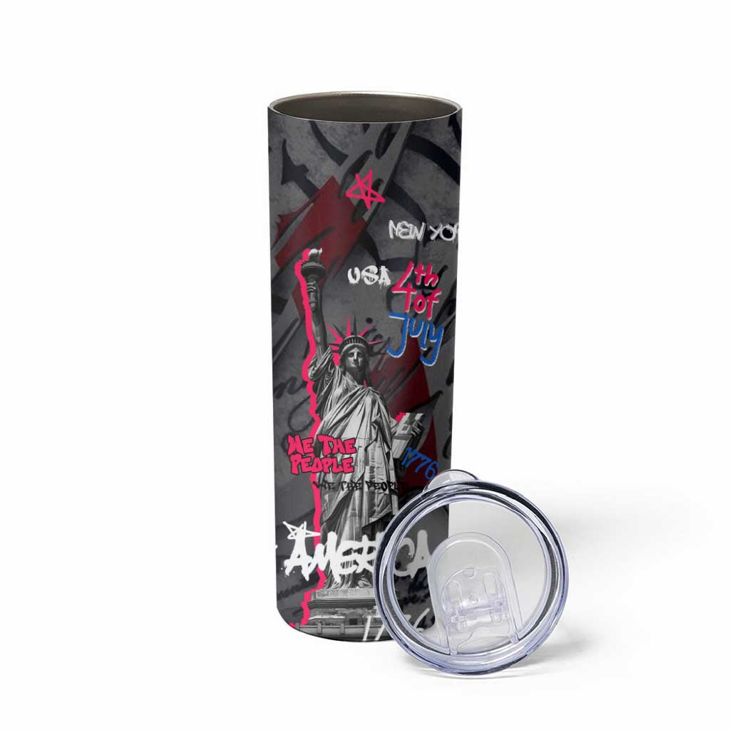 4th of July Graffiti Skinny Tumbler with Statue of Liberty and American Independence Street Art Design - Wonder Print Shop