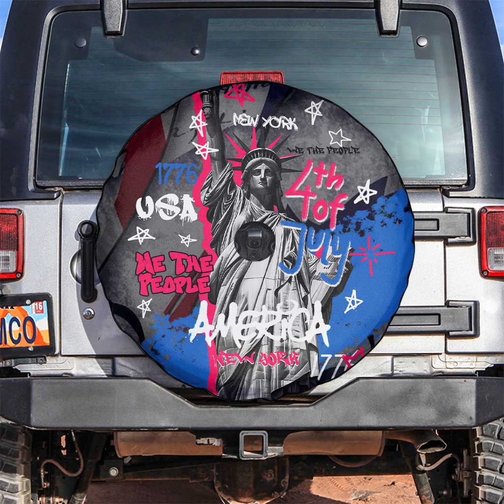 4th of July Graffiti Spare Tire Cover with Statue of Liberty and American Independence Street Art Design - Wonder Print Shop