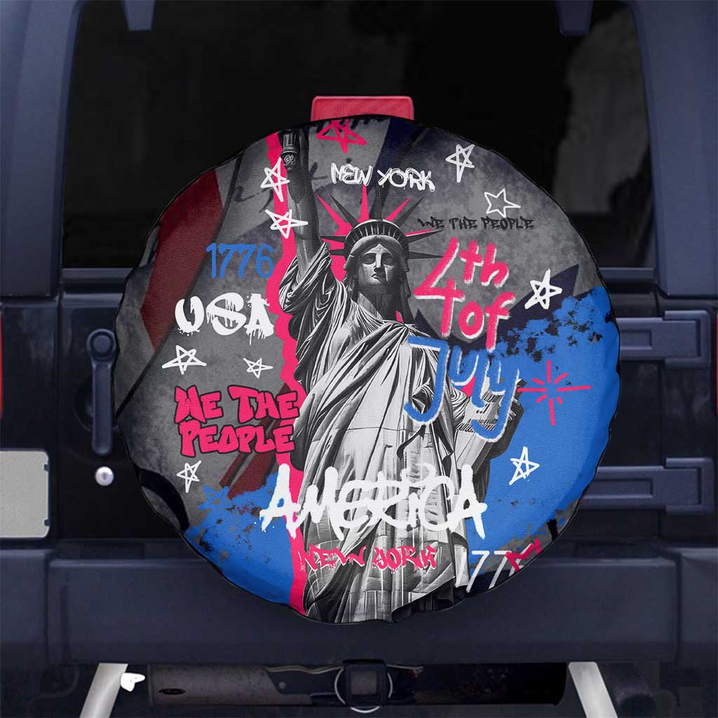 4th of July Graffiti Spare Tire Cover with Statue of Liberty and American Independence Street Art Design - Wonder Print Shop