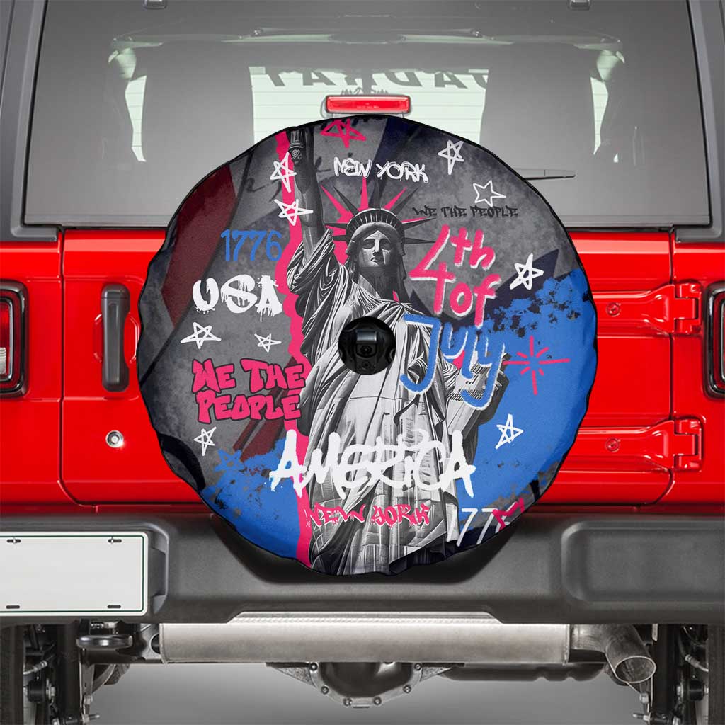 4th of July Graffiti Spare Tire Cover with Statue of Liberty and American Independence Street Art Design - Wonder Print Shop