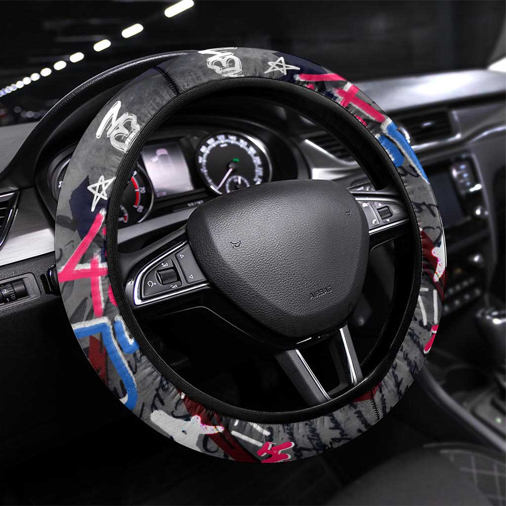 4th of July Graffiti Steering Wheel Cover with Statue of Liberty and American Independence Street Art Design - Wonder Print Shop