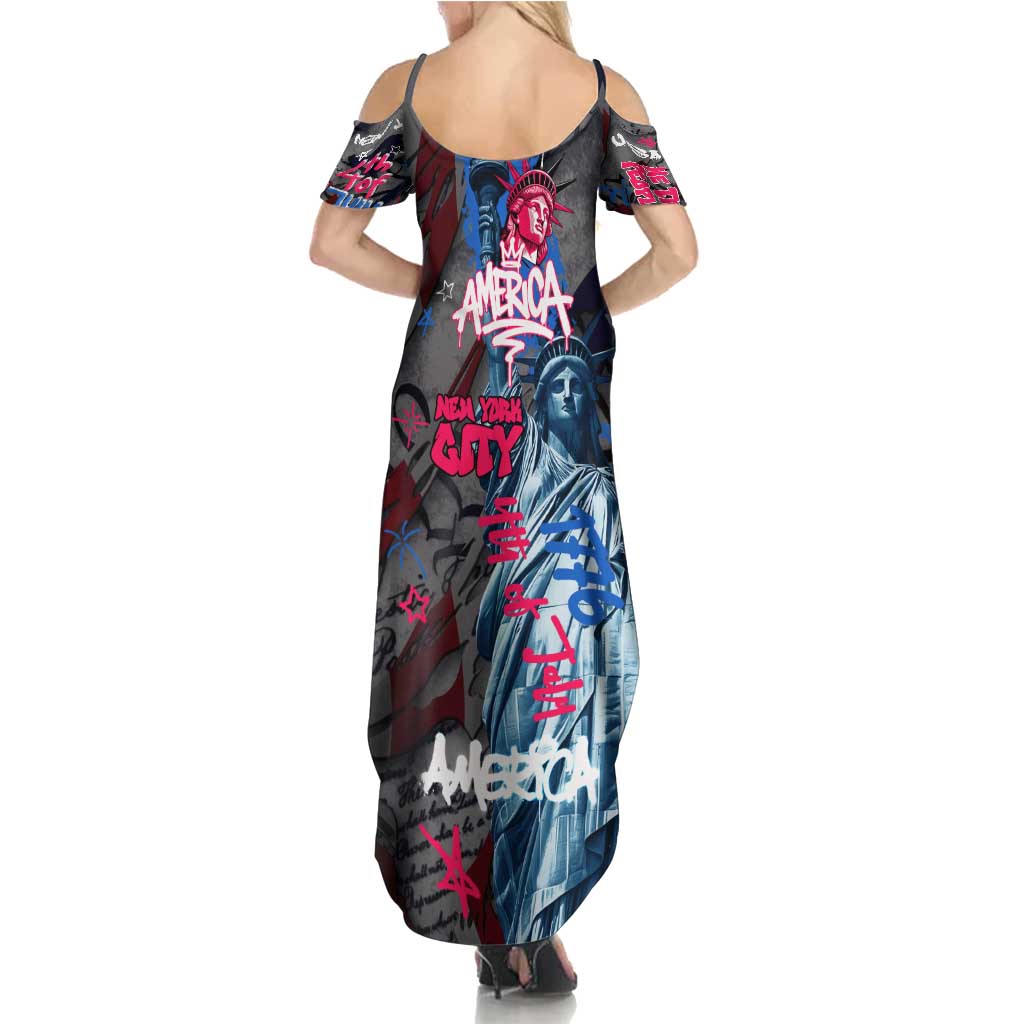 4th of July Graffiti Summer Maxi Dress with Statue of Liberty and American Independence Street Art Design - Wonder Print Shop