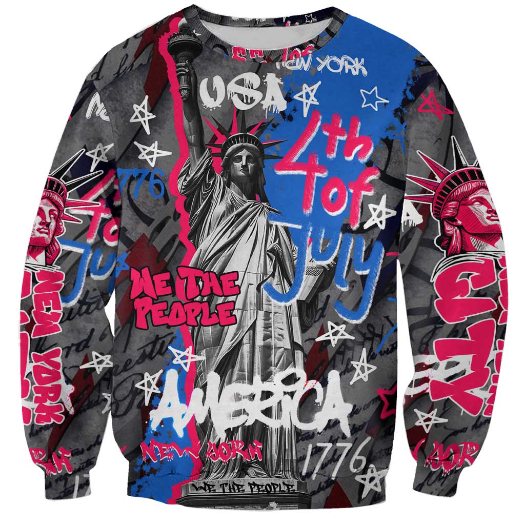 4th of July Graffiti Sweatshirt with Statue of Liberty and American Independence Street Art Design - Wonder Print Shop