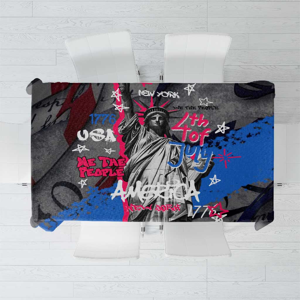 4th of July Graffiti Tablecloth with Statue of Liberty and American Independence Street Art Design - Wonder Print Shop