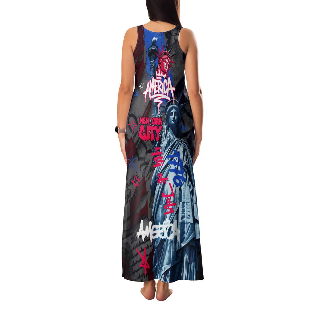 4th of July Graffiti Tank Maxi Dress with Statue of Liberty and American Independence Street Art Design - Wonder Print Shop