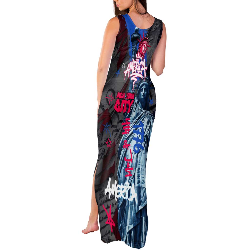 4th of July Graffiti Tank Maxi Dress with Statue of Liberty and American Independence Street Art Design - Wonder Print Shop