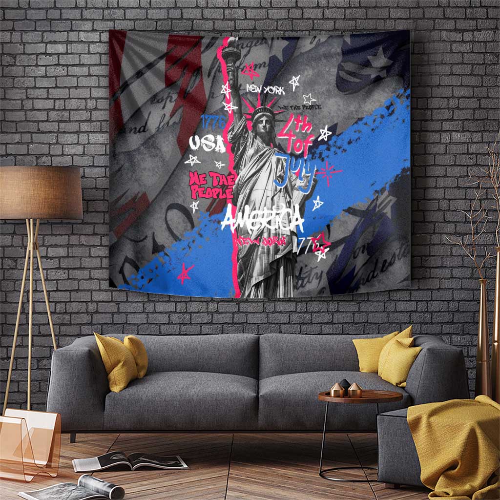4th of July Graffiti Tapestry with Statue of Liberty and American Independence Street Art Design - Wonder Print Shop