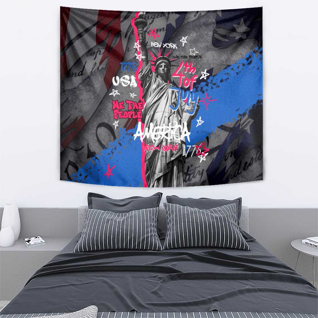 4th of July Graffiti Tapestry with Statue of Liberty and American Independence Street Art Design - Wonder Print Shop