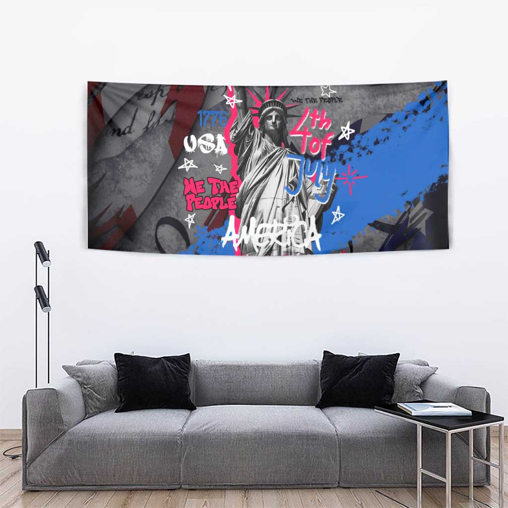 4th of July Graffiti Tapestry with Statue of Liberty and American Independence Street Art Design - Wonder Print Shop