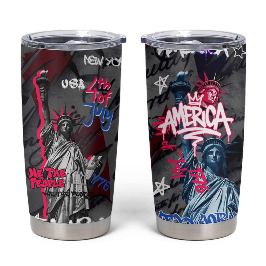 4th of July Graffiti Tumbler Cup with Statue of Liberty and American Independence Street Art Design - Wonder Print Shop