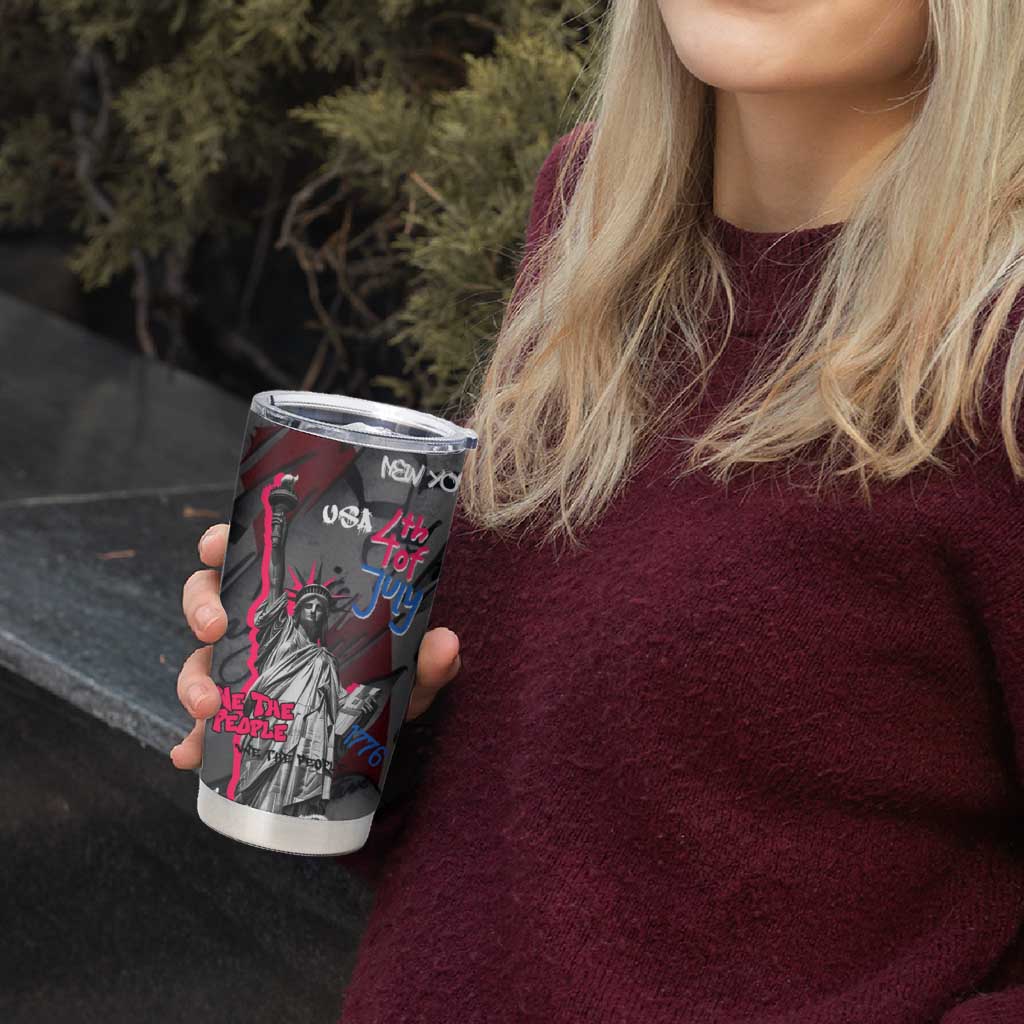 4th of July Graffiti Tumbler Cup with Statue of Liberty and American Independence Street Art Design - Wonder Print Shop