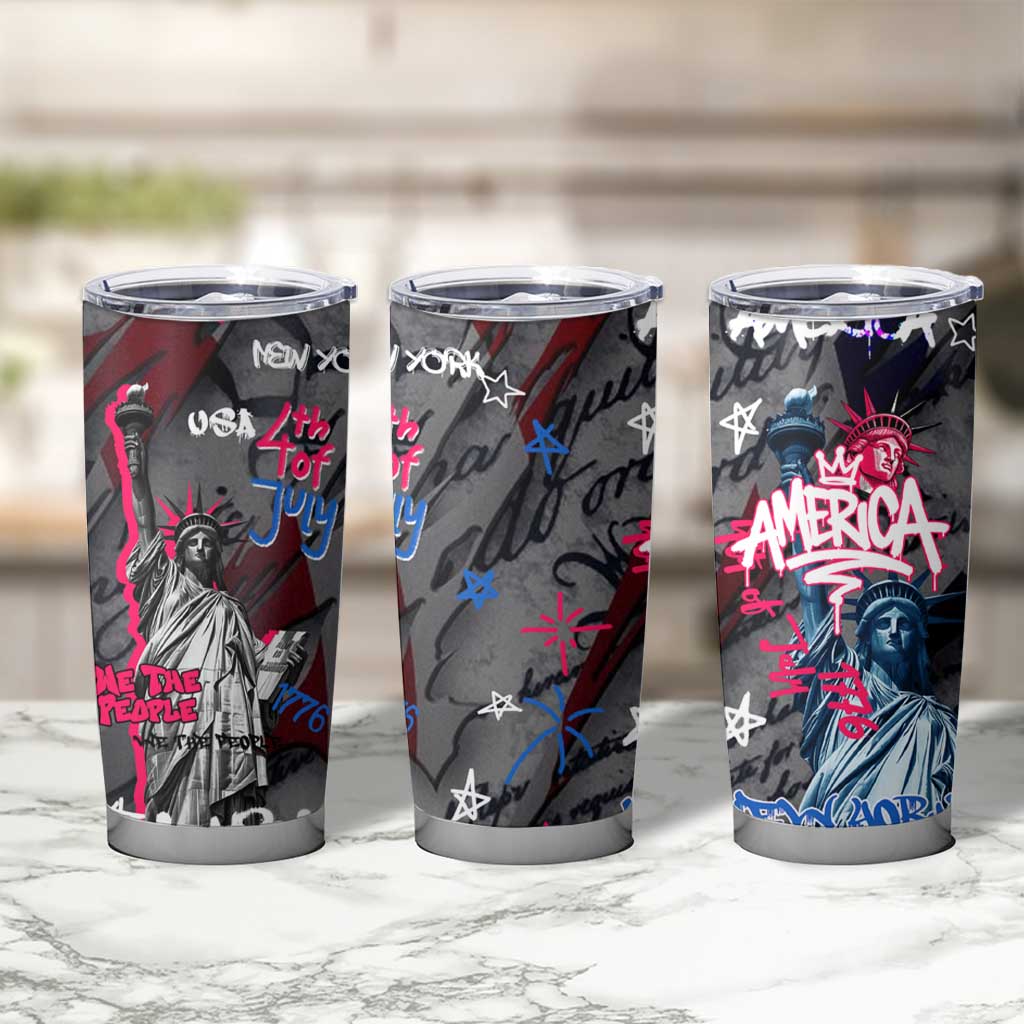 4th of July Graffiti Tumbler Cup with Statue of Liberty and American Independence Street Art Design - Wonder Print Shop