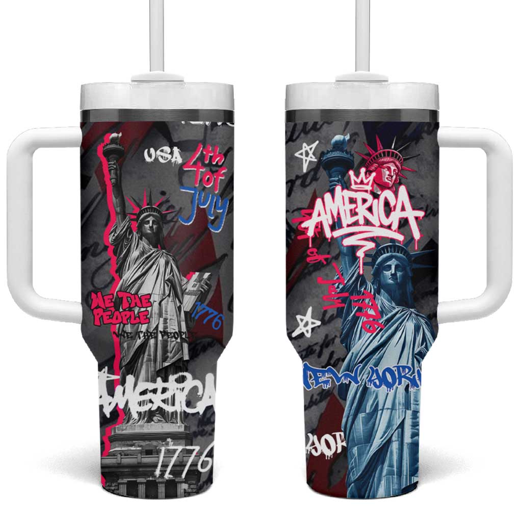 4th of July Graffiti Tumbler With Handle with Statue of Liberty and American Independence Street Art Design - Wonder Print Shop