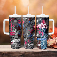 4th of July Graffiti Tumbler With Handle with Statue of Liberty and American Independence Street Art Design - Wonder Print Shop
