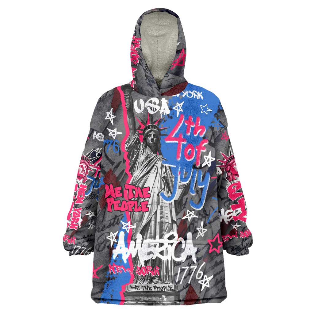 4th of July Graffiti Wearable Blanket Hoodie with Statue of Liberty and American Independence Street Art Design - Wonder Print Shop