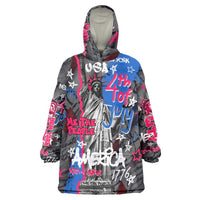 4th of July Graffiti Wearable Blanket Hoodie with Statue of Liberty and American Independence Street Art Design - Wonder Print Shop