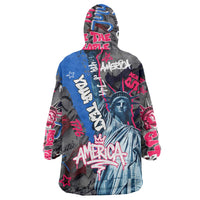 4th of July Graffiti Wearable Blanket Hoodie with Statue of Liberty and American Independence Street Art Design - Wonder Print Shop