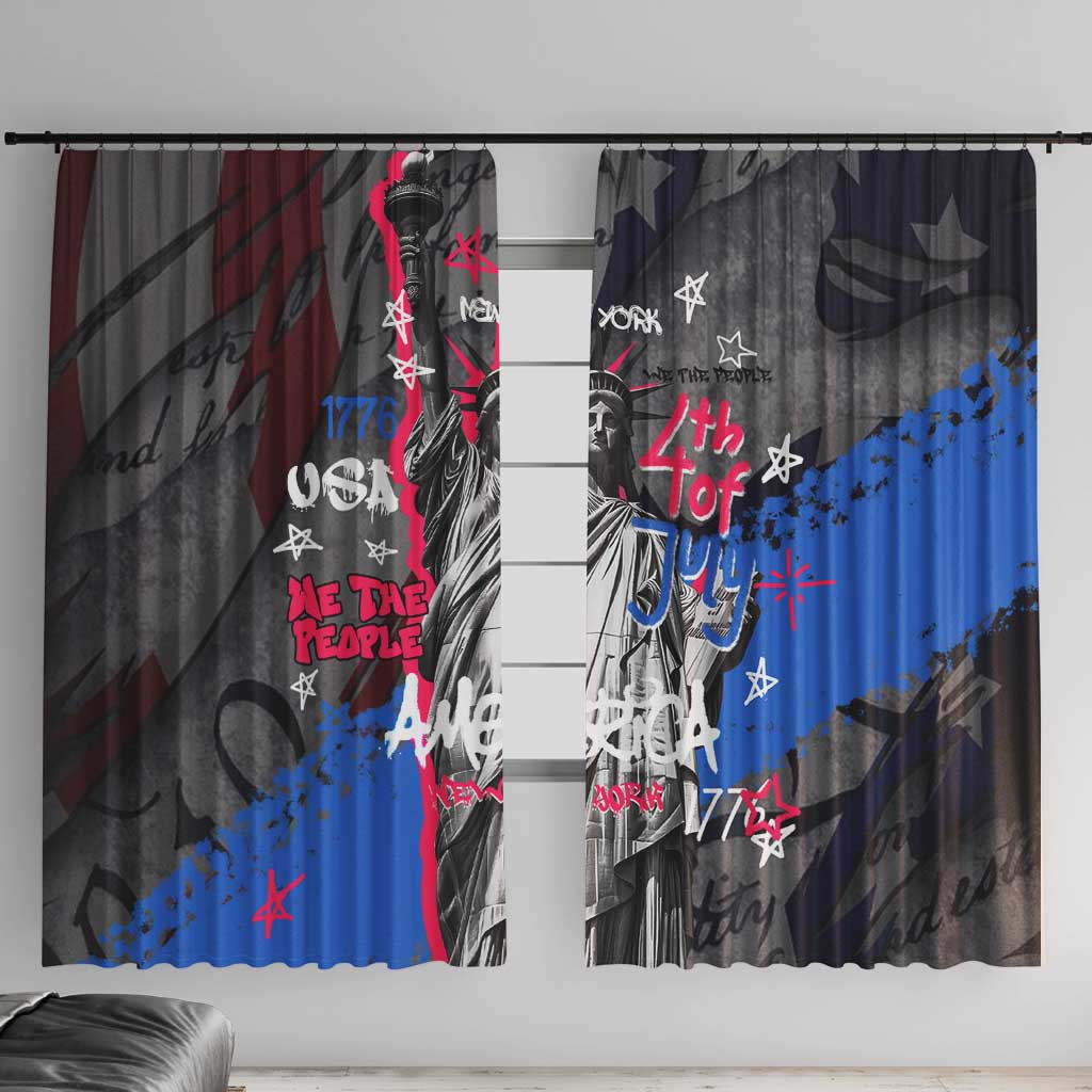 4th of July Graffiti Window Curtain with Statue of Liberty and American Independence Street Art Design - Wonder Print Shop
