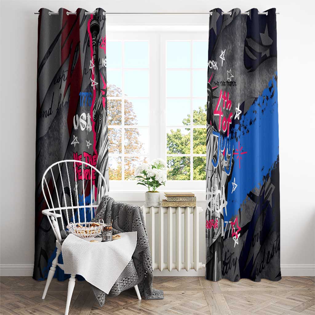 4th of July Graffiti Window Curtain with Statue of Liberty and American Independence Street Art Design - Wonder Print Shop