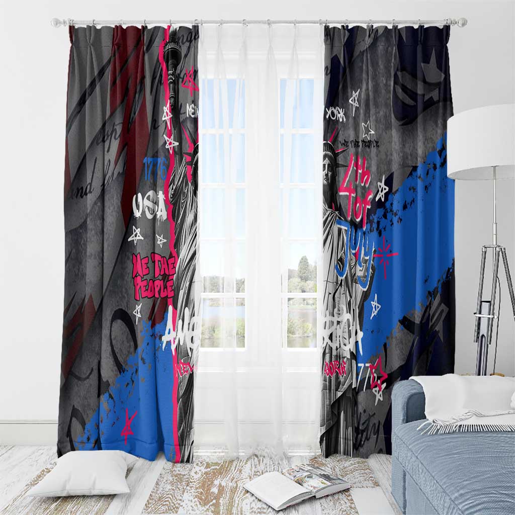 4th of July Graffiti Window Curtain with Statue of Liberty and American Independence Street Art Design - Wonder Print Shop