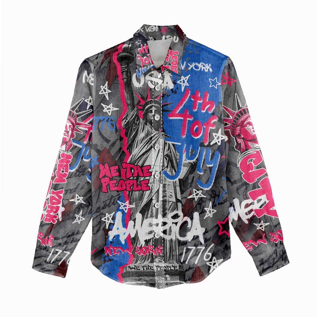 4th of July Graffiti Women Casual Shirt with Statue of Liberty and American Independence Street Art Design - Wonder Print Shop