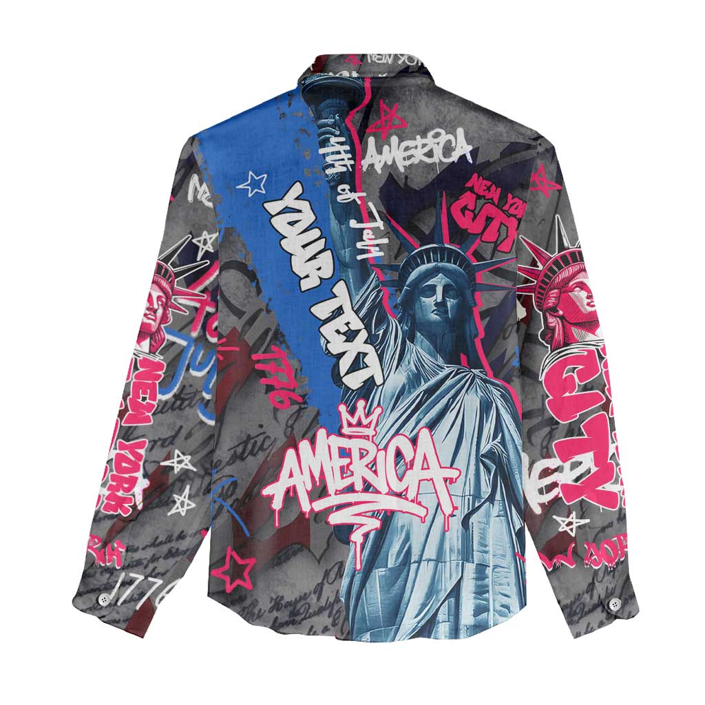 4th of July Graffiti Women Casual Shirt with Statue of Liberty and American Independence Street Art Design - Wonder Print Shop