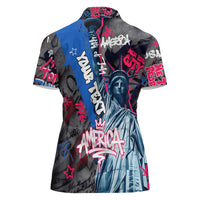 4th of July Graffiti Women Polo Shirt with Statue of Liberty and American Independence Street Art Design - Wonder Print Shop