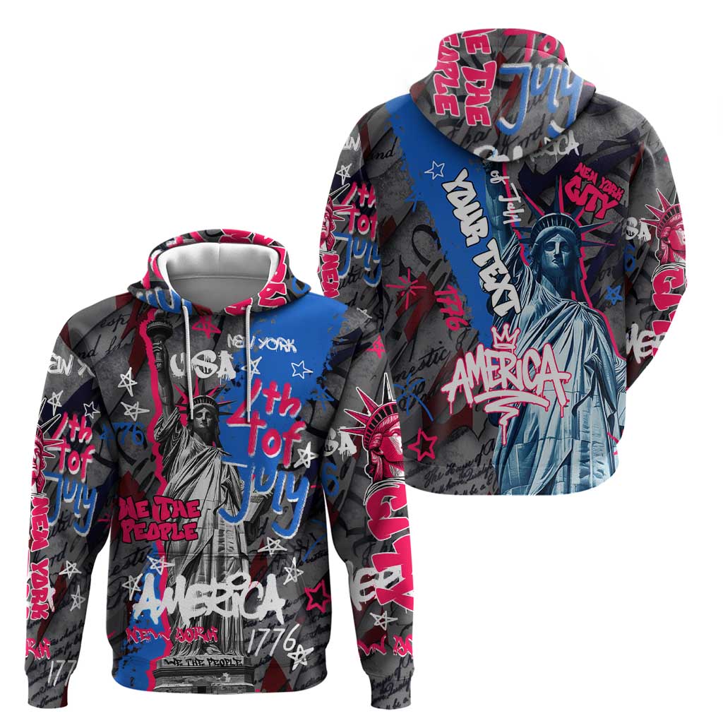 4th of July Graffiti Zip Hoodie with Statue of Liberty and American Independence Street Art Design - Wonder Print Shop