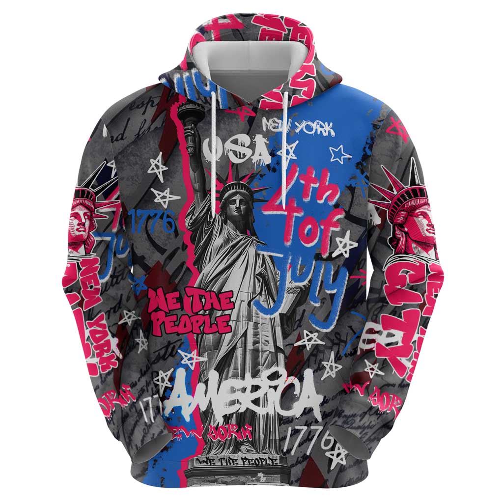 4th of July Graffiti Zip Hoodie with Statue of Liberty and American Independence Street Art Design - Wonder Print Shop