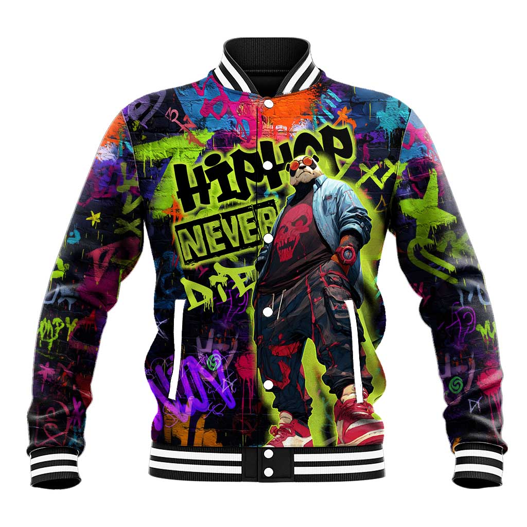 Graffiti Hip Hop Baseball Jacket with Neon Bear and Street Artist Panda Design - Wonder Print Shop